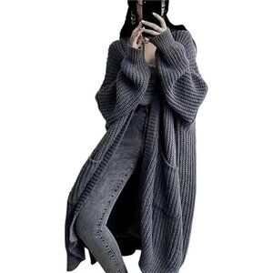 Womens Long Cardigan Sweaters Open Front Oversized Grey